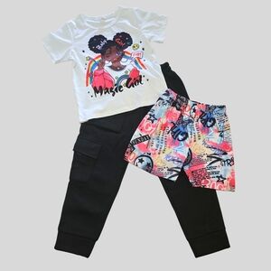 Graphic Print Toddler Girls 3-Piece Outfit Set Size 4T Multicolor Casual